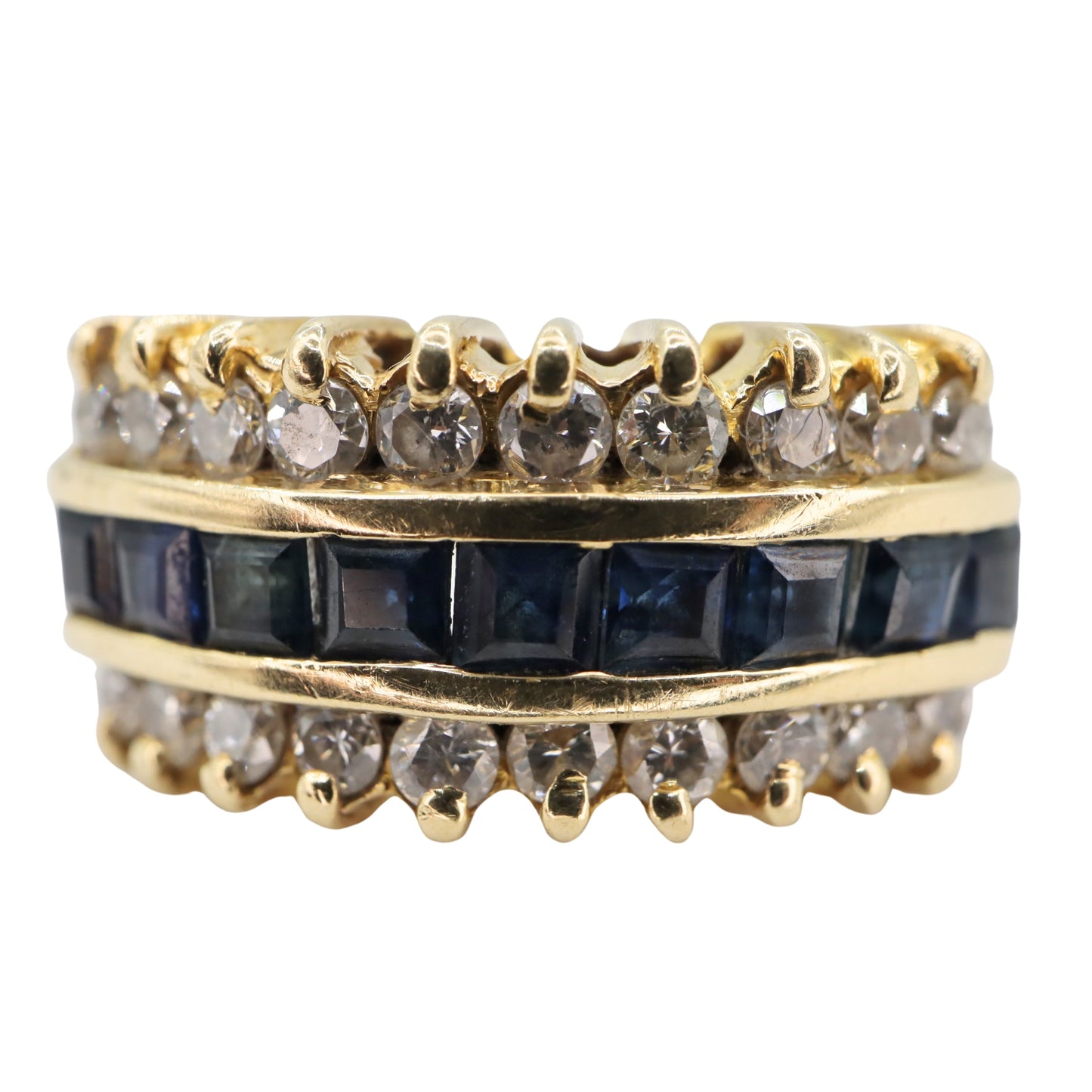 Vintage Sapphire Diamond 14k Yellow Gold Band Ring