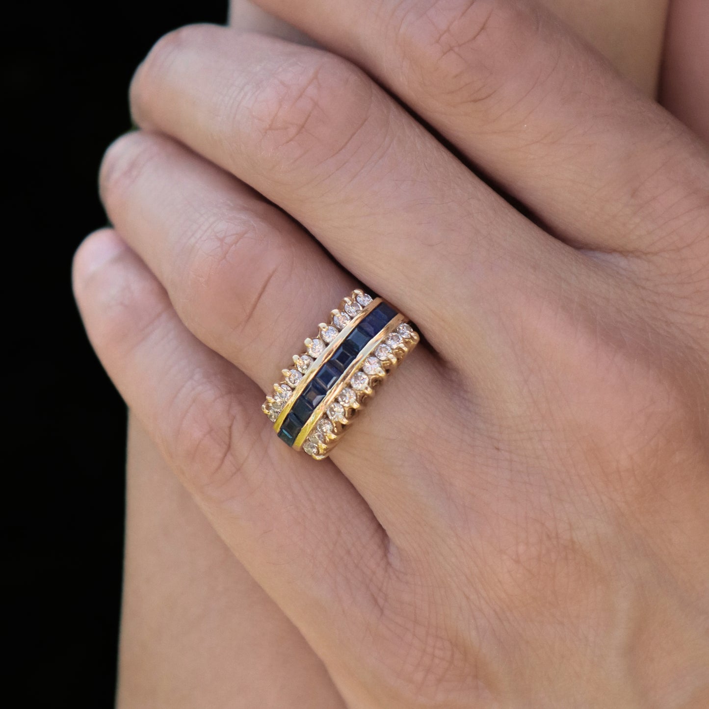 Vintage Sapphire Diamond 14k Yellow Gold Band Ring