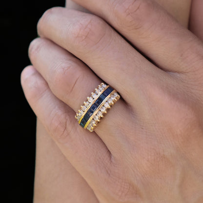 Vintage Sapphire Diamond 14k Yellow Gold Band Ring