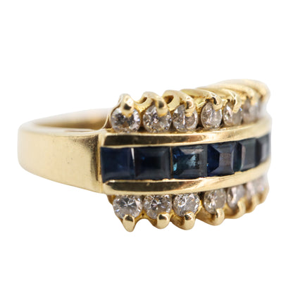Vintage Sapphire Diamond 14k Yellow Gold Band Ring