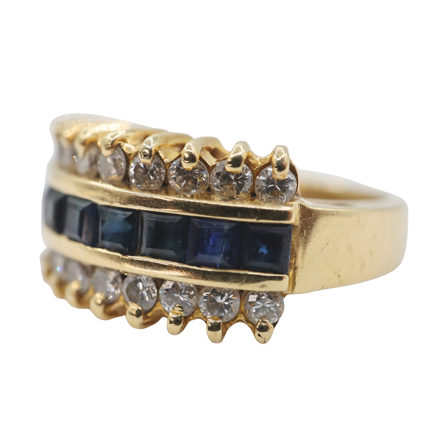 Vintage Sapphire Diamond 14k Yellow Gold Band Ring