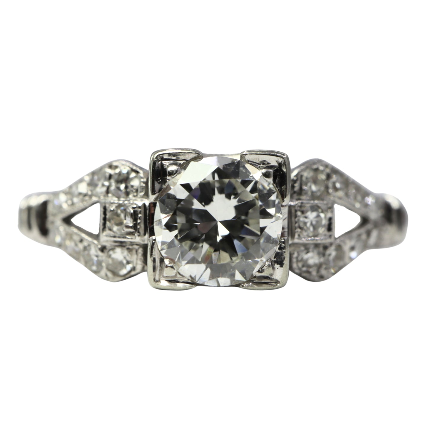 Art Deco 0.50 Carat Old European Cut Diamond 18k White Gold Ring