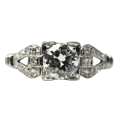 Art Deco 0.50 Carat Old European Cut Diamond 18k White Gold Ring