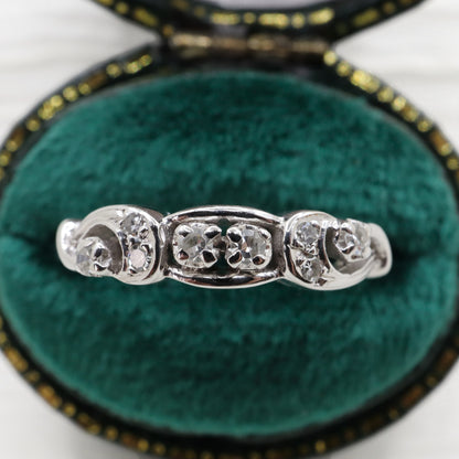 Mid-Century Diamond 14k White Gold Band Ring