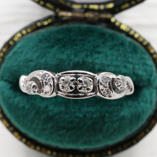 Mid-Century Diamond 14k White Gold Band Ring
