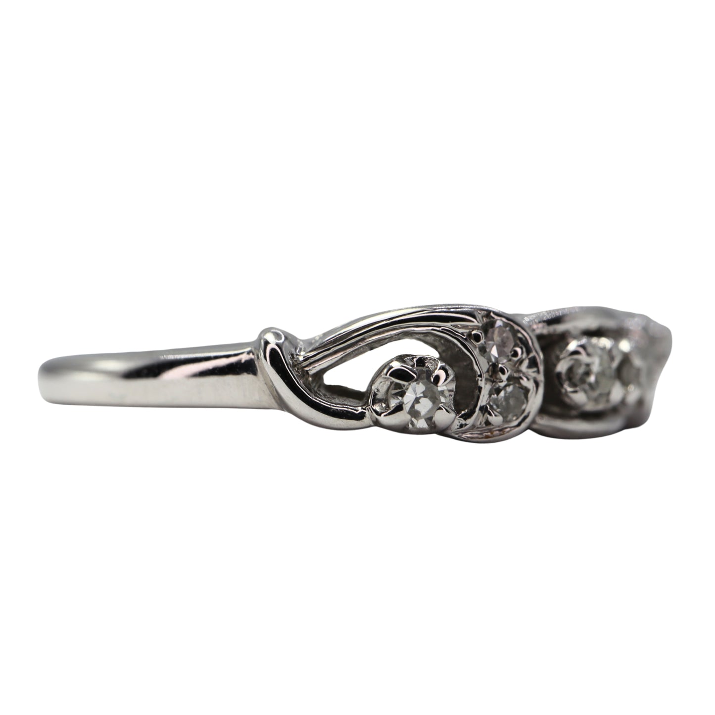 Mid-Century Diamond 14k White Gold Band Ring