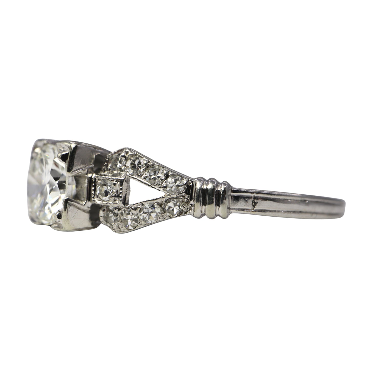 Art Deco 0.50 Carat Old European Cut Diamond 18k White Gold Ring