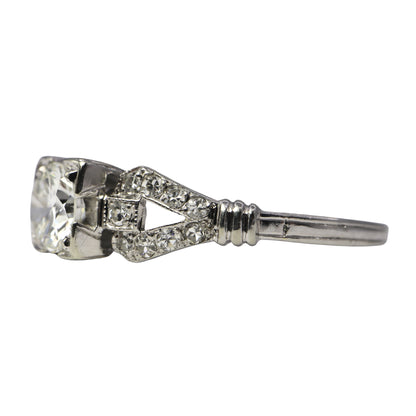 Art Deco 0.50 Carat Old European Cut Diamond 18k White Gold Ring