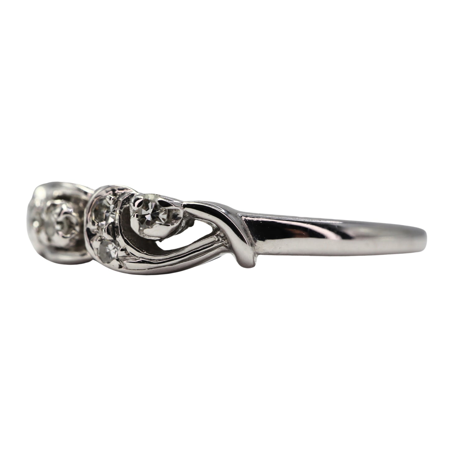 Mid-Century Diamond 14k White Gold Band Ring