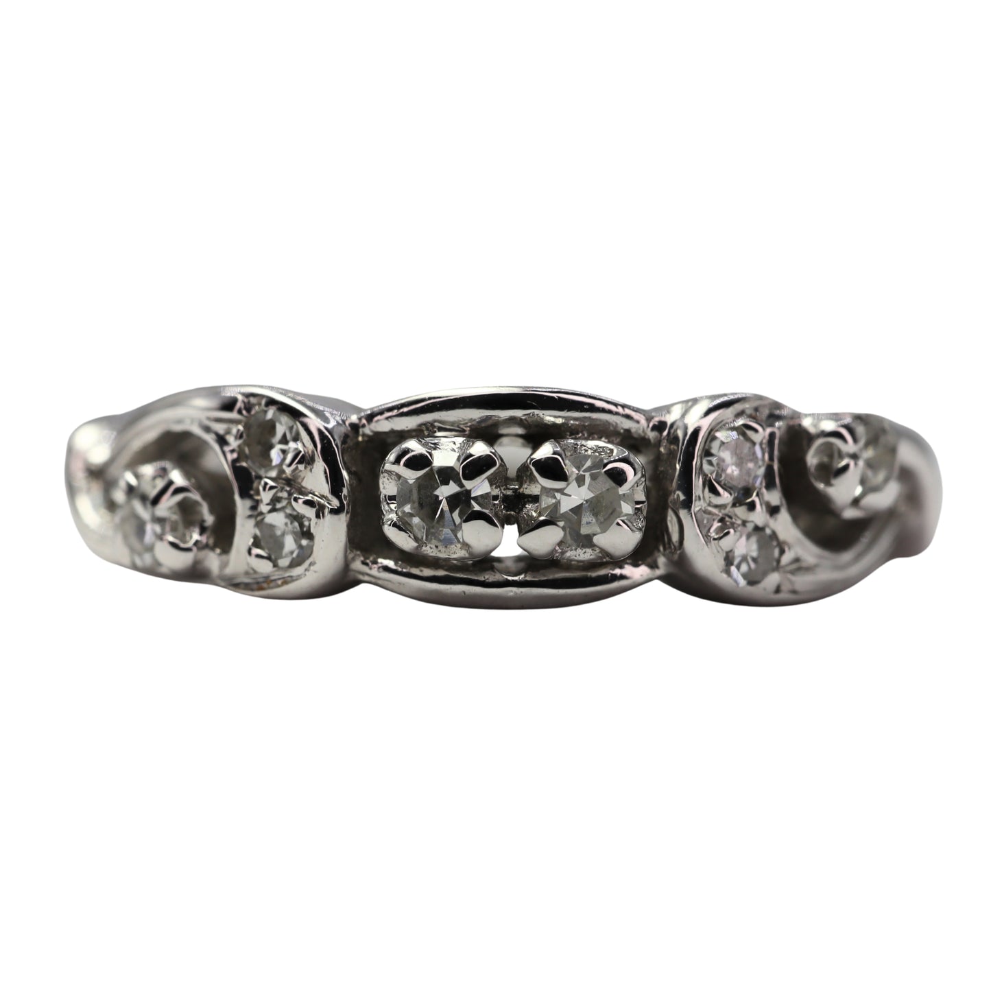 Mid-Century Diamond 14k White Gold Band Ring