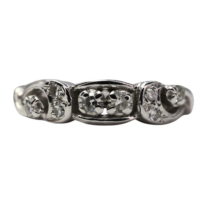 Mid-Century Diamond 14k White Gold Band Ring