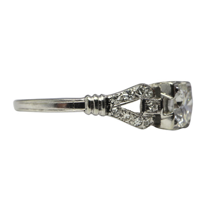 Art Deco 0.50 Carat Old European Cut Diamond 18k White Gold Ring