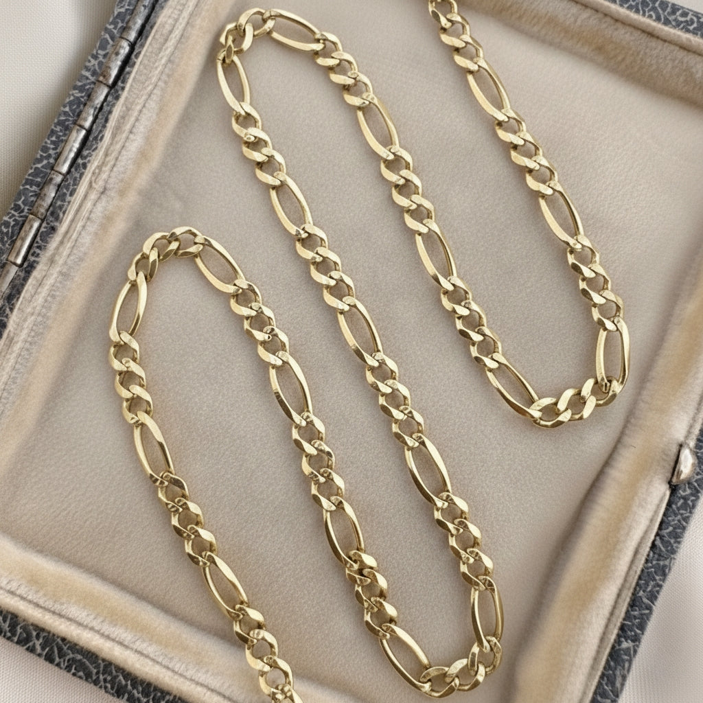 Vintage Italian 14k Yellow Gold Figaro Chain Necklace