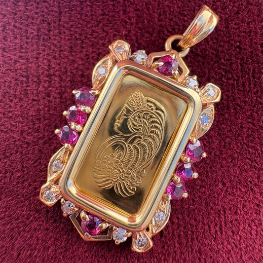 Vintage Ruby Diamond Yellow Gold Pamp Suisse Pendant
