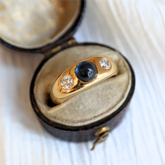 Edwardian J.E. Caldwell Sapphire Diamond 18k Yellow Gold Ring