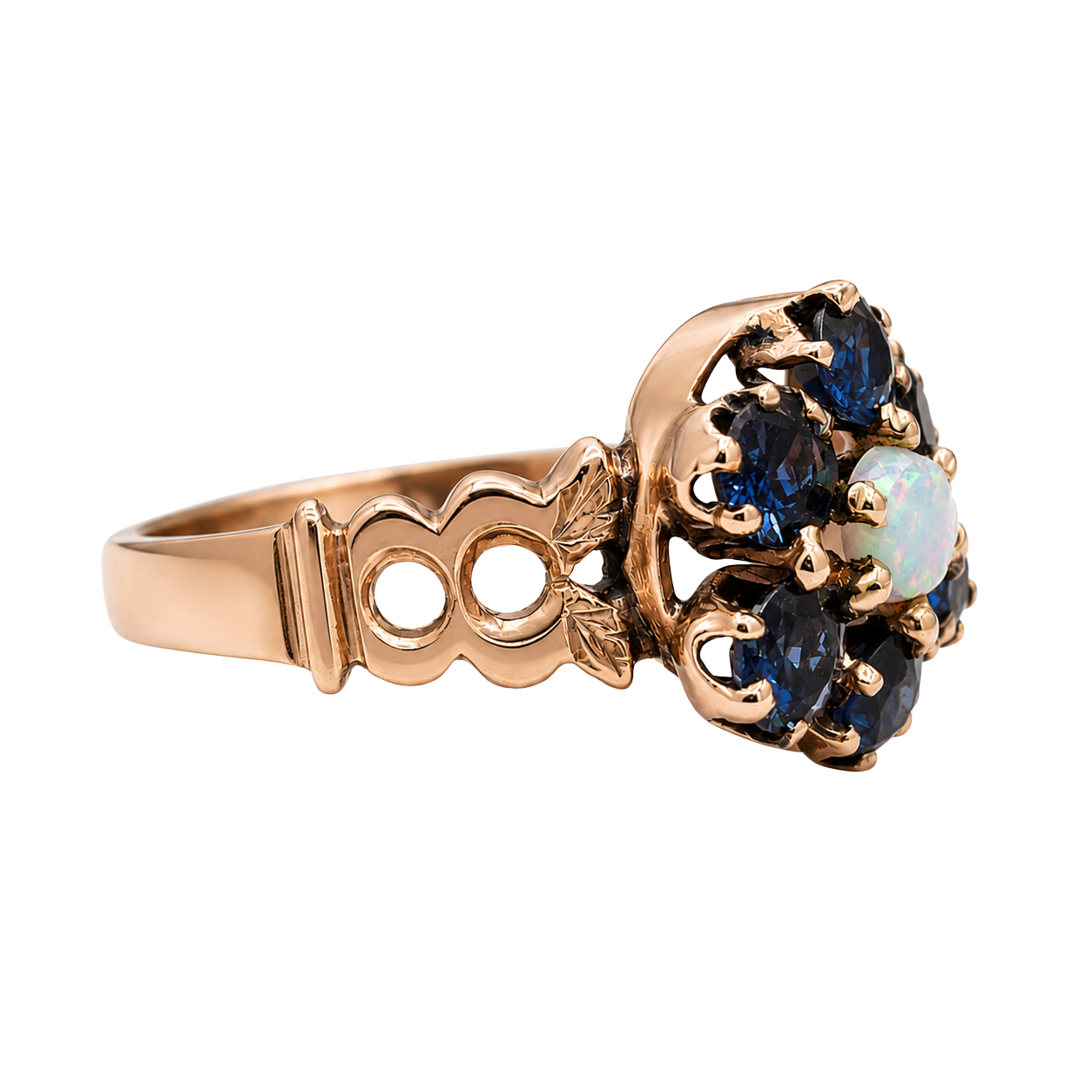 Vintage Opal Sapphire 10k Rose Gold Cluster Ring