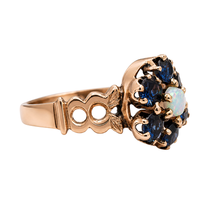 Vintage Opal Sapphire 10k Rose Gold Cluster Ring