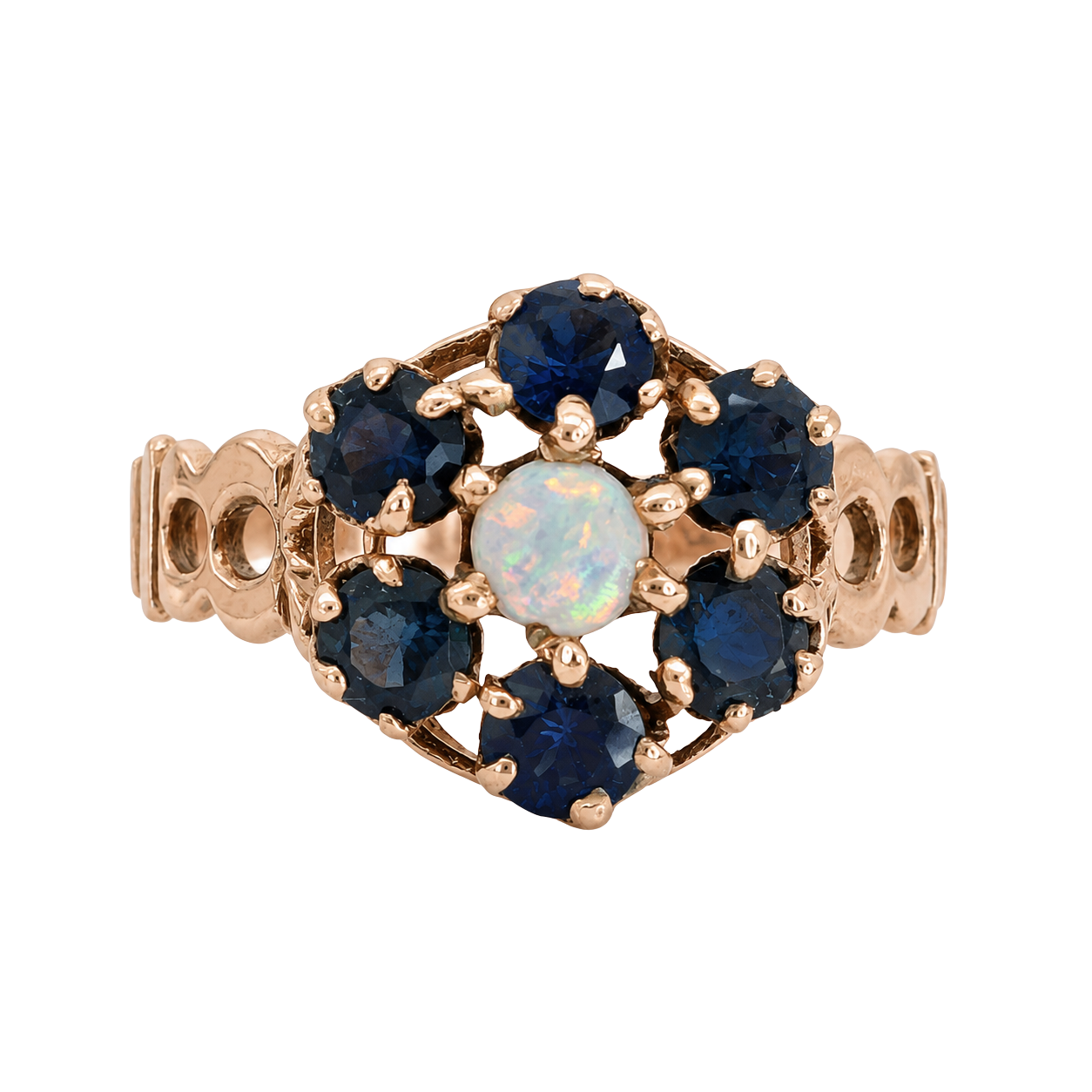 Vintage Opal Sapphire 10k Rose Gold Cluster Ring