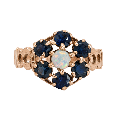 Vintage Opal Sapphire 10k Rose Gold Cluster Ring