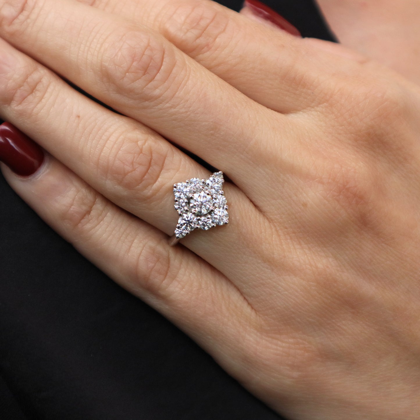 Vintage Diamond 18k White Gold Cluster Ring