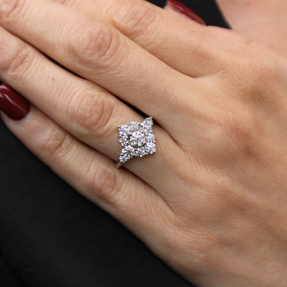 Vintage Diamond 18k White Gold Cluster Ring