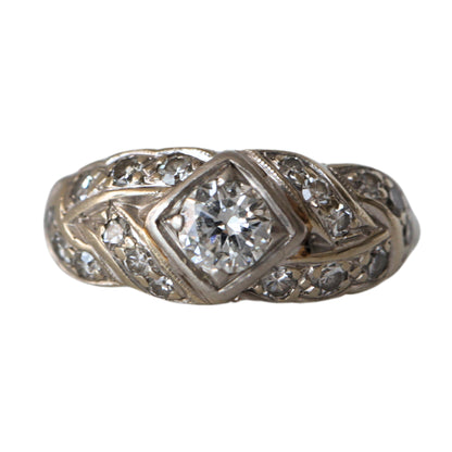 Art Deco Diamond 18k White Gold Ring