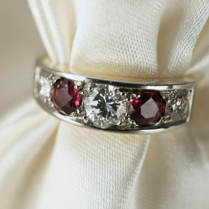 Ruby Diamond 18k Yellow Gold Platinum Five Stone Band Ring