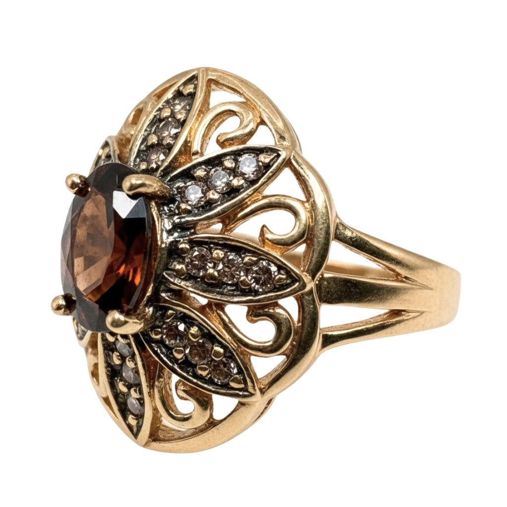 Vintage Garnet Diamond 14k Yellow Gold Ring