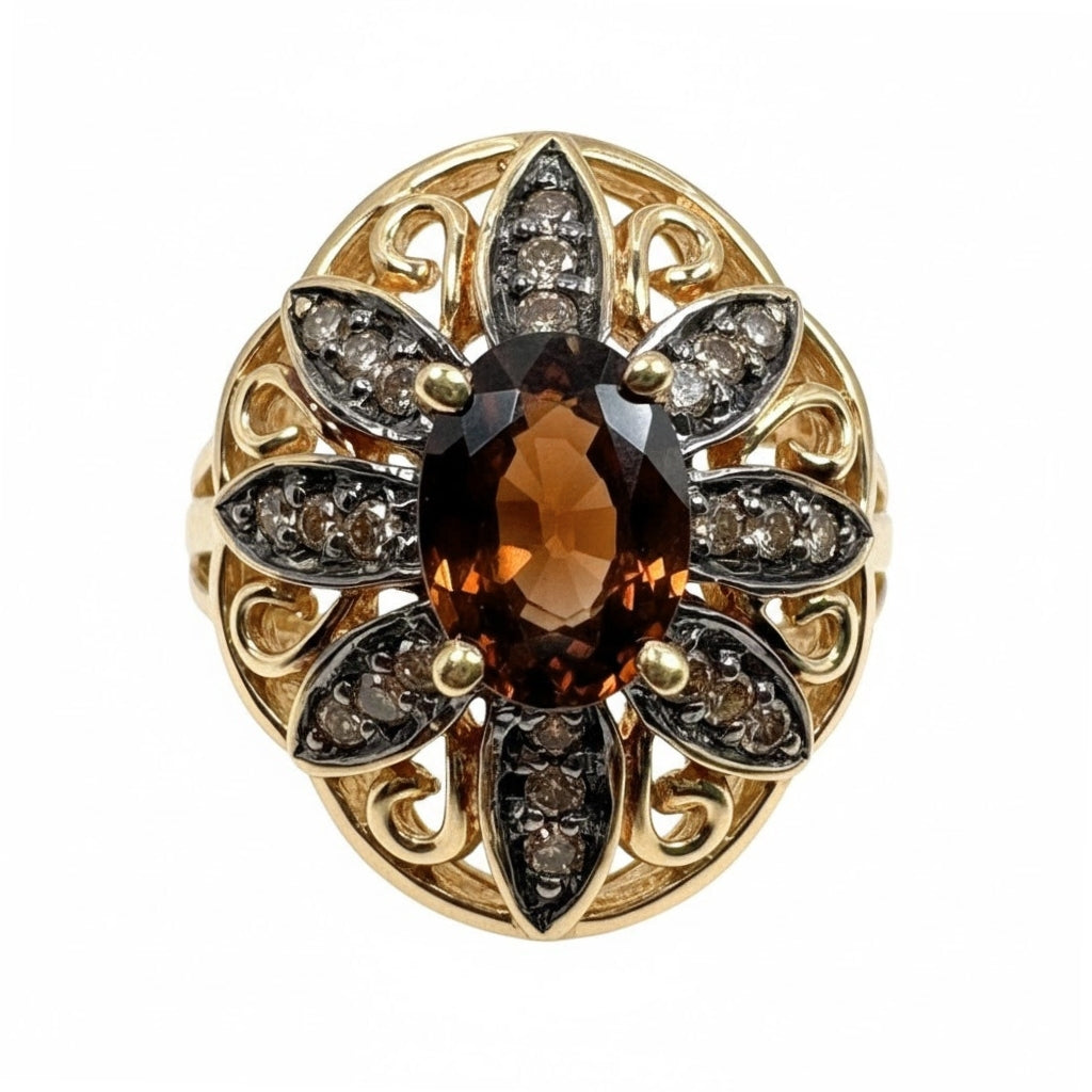 Vintage Garnet Diamond 14k Yellow Gold Ring