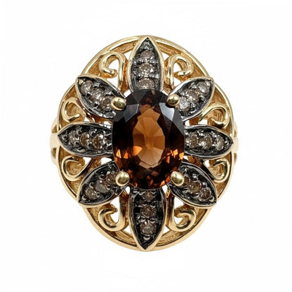 Vintage Garnet Diamond 14k Yellow Gold Ring
