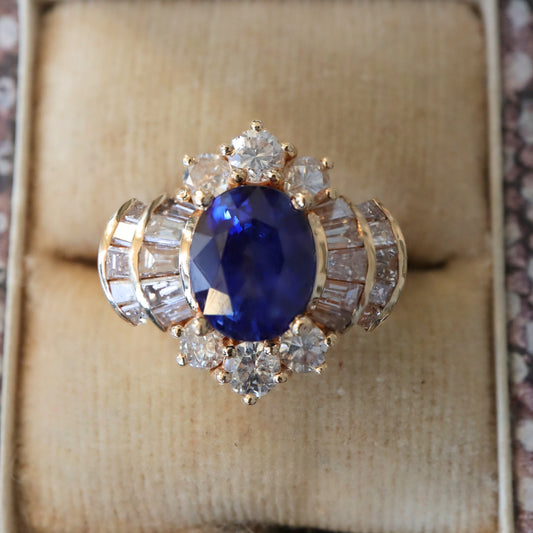 Vintage Sapphire Diamond 14k Yellow Gold Ring