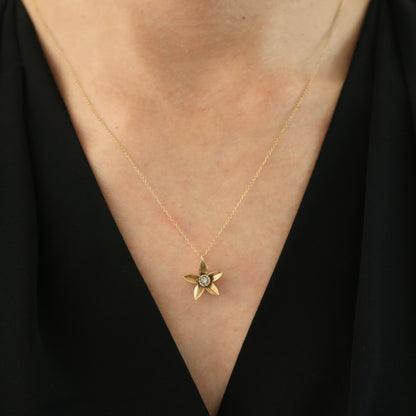 Vintage Diamond Flower Pendant Necklace