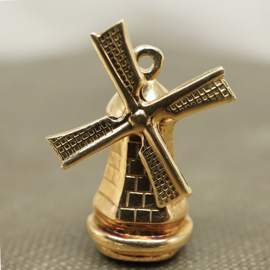 Mid Century 14k Yellow Gold Articulated Windmill Charm