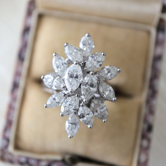 Mid-Century Diamond 14k White Gold Cluster Ring