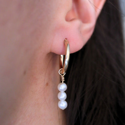 Vintage Removable Pearl 14k Yellow Gold Hoop Earrings