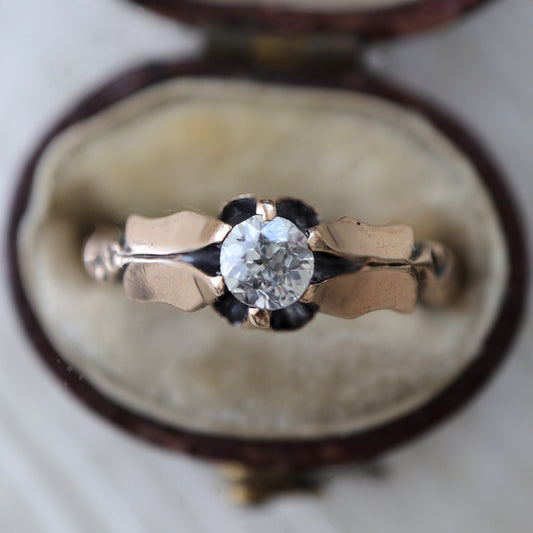 Victorian Diamond 14k Rose Gold Solitaire Ring