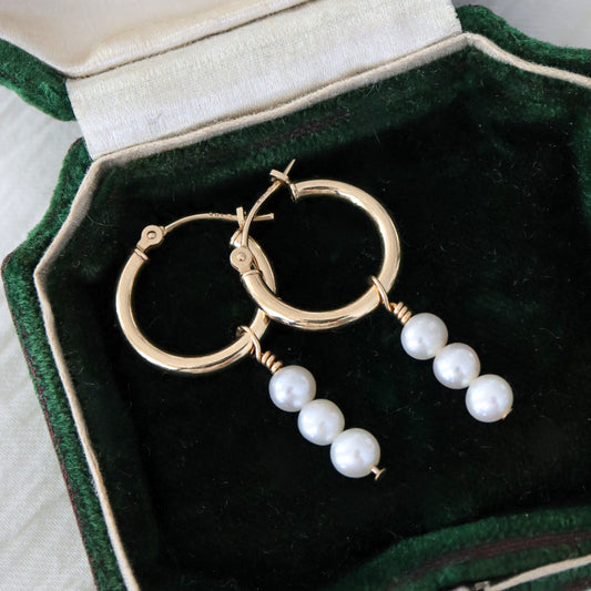 Vintage Removable Pearl 14k Yellow Gold Hoop Earrings