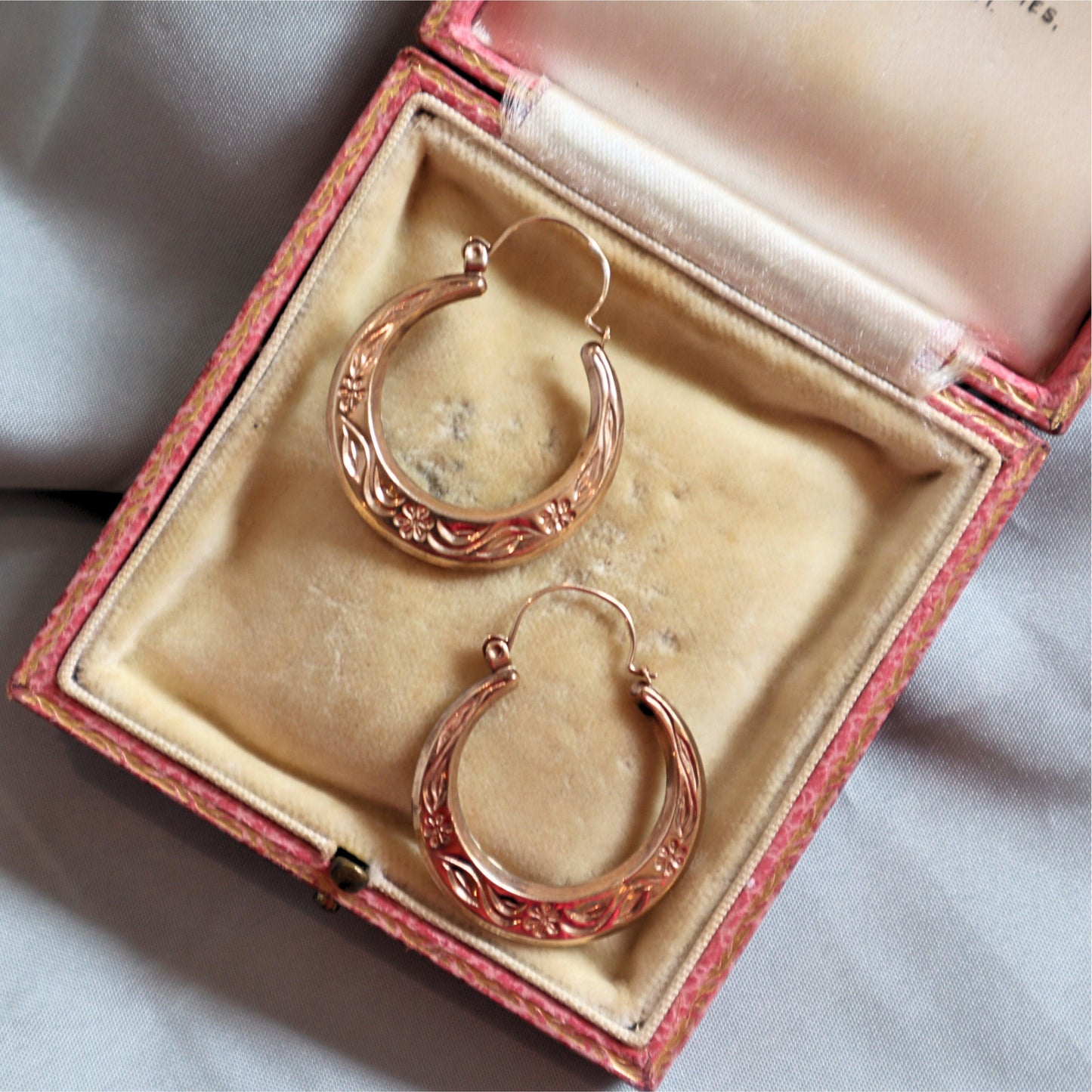 Victorian 10k Rose Gold Hoop Earrings