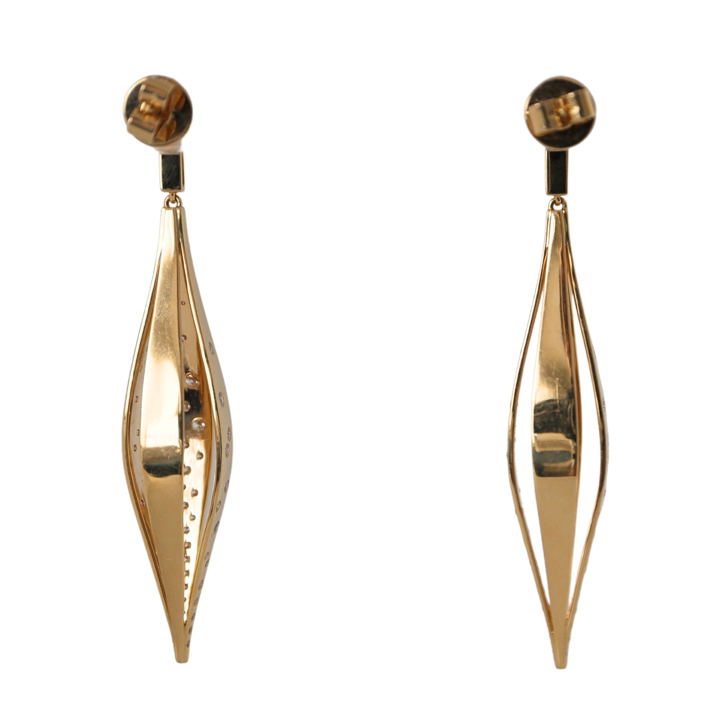 Contemporary Diamond 18k Yellow Gold Drop Earrings