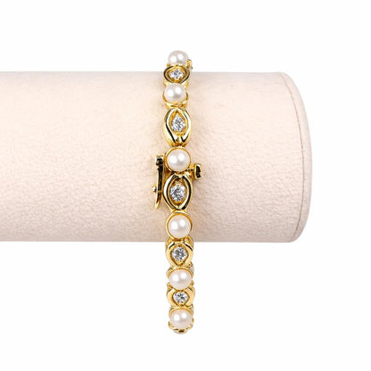 Vintage Pearl Diamond Yellow Gold Bracelet