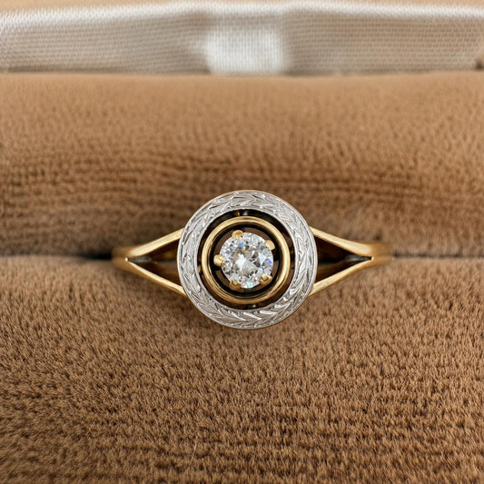 Art Deco Diamond 14k Platinum Target Ring
