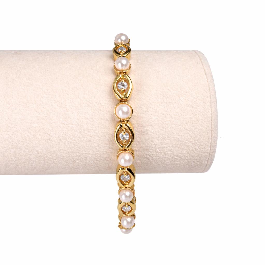 Vintage Pearl Diamond Yellow Gold Bracelet