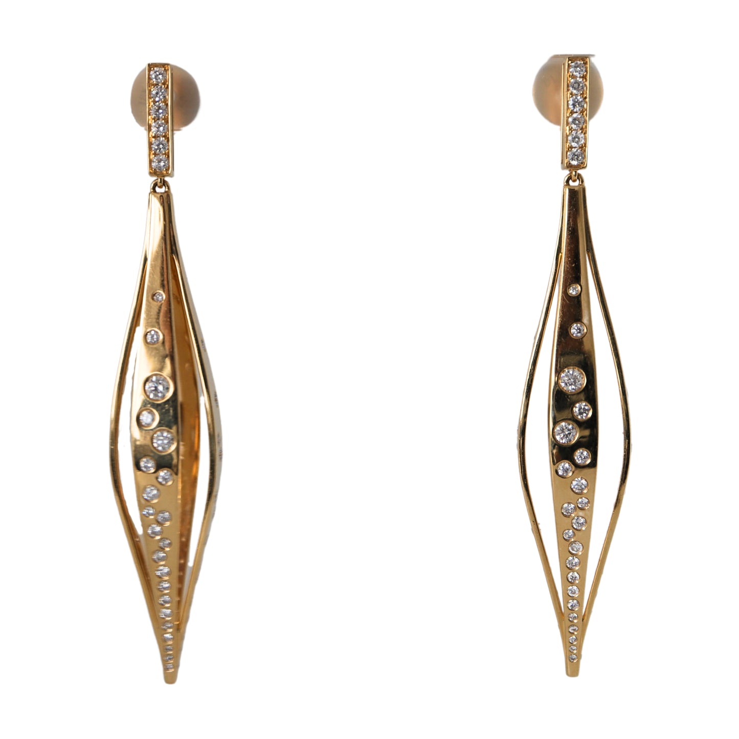 Contemporary Diamond 18k Yellow Gold Drop Earrings