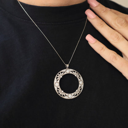 Art Deco Diamond Platinum Circle Pendant Necklace