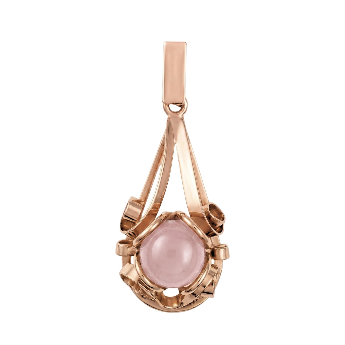Serbian Vintage Rose Quartz 14k Rose Gold Pendant