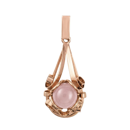 Serbian Vintage Rose Quartz 14k Rose Gold Pendant