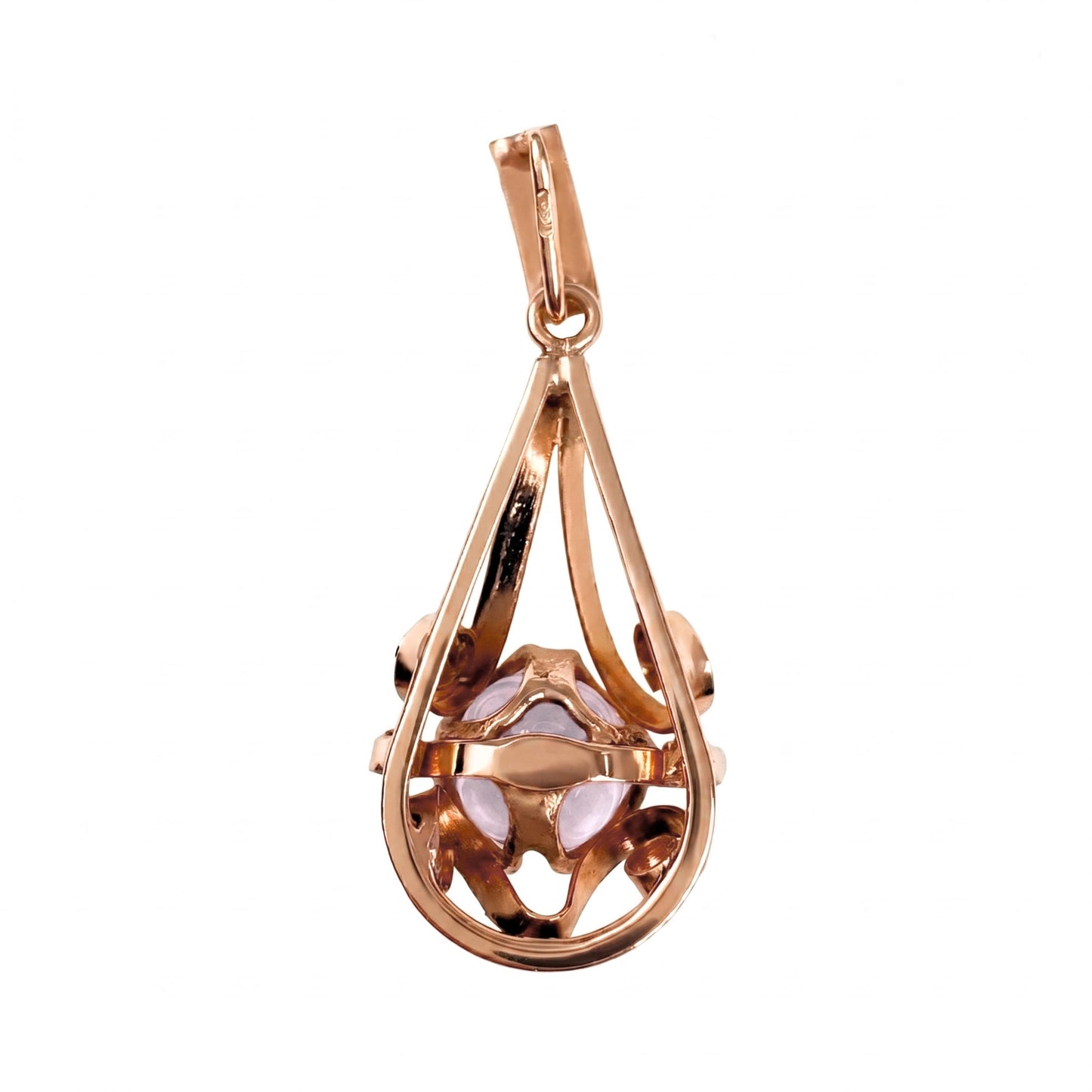 Serbian Vintage Rose Quartz 14k Rose Gold Pendant