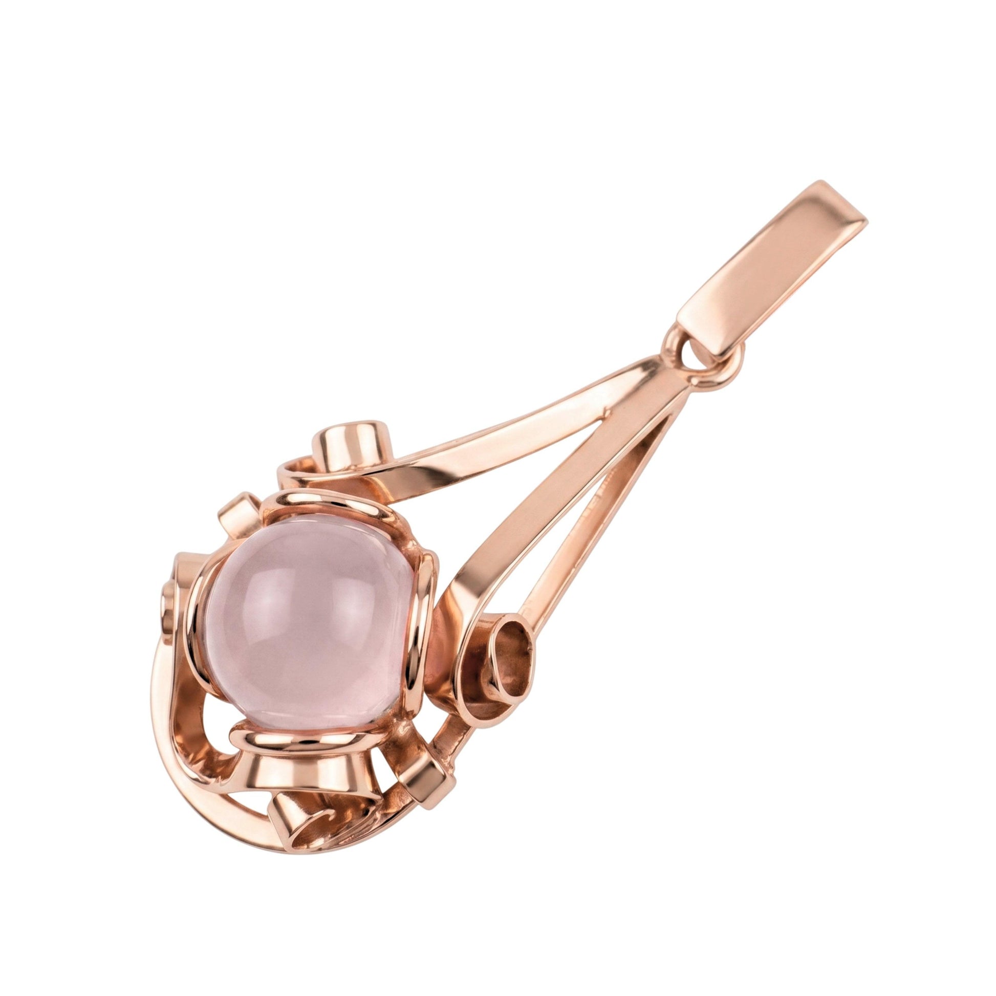 Serbian Vintage Rose Quartz 14k Rose Gold Pendant