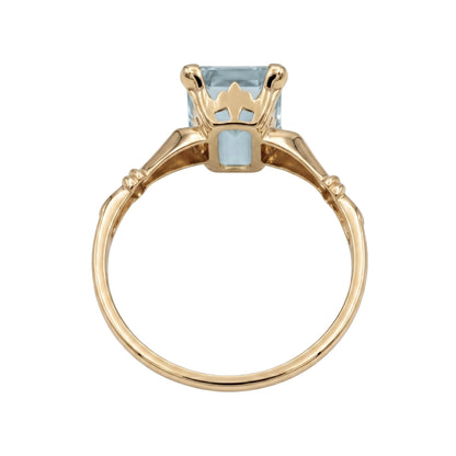Retro Aquamarine 10k Yellow Gold Solitaire Ring