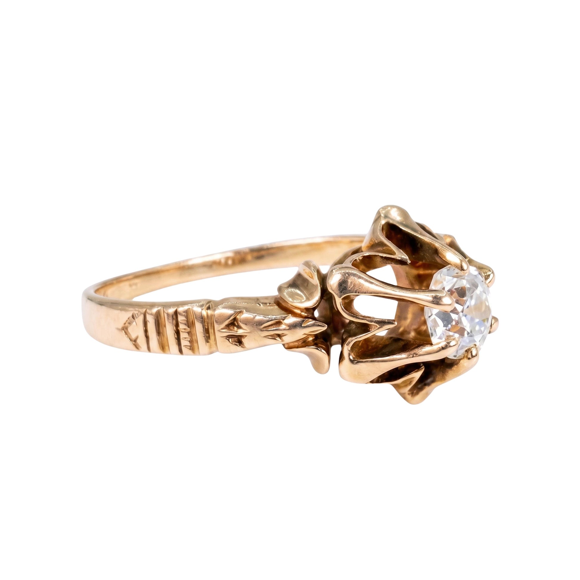 Victorian Diamond 14k Antique Gold Buttercup Solitaire Ring